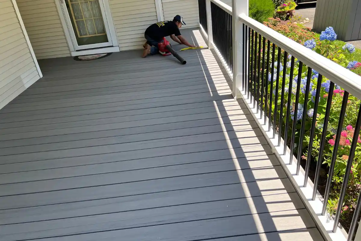 Ramos Quality Construction team working on a custom porch renovation in Huntington Station